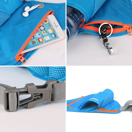 “Riñonera deportiva impermeable con porta botella y bolsillo para teléfono”